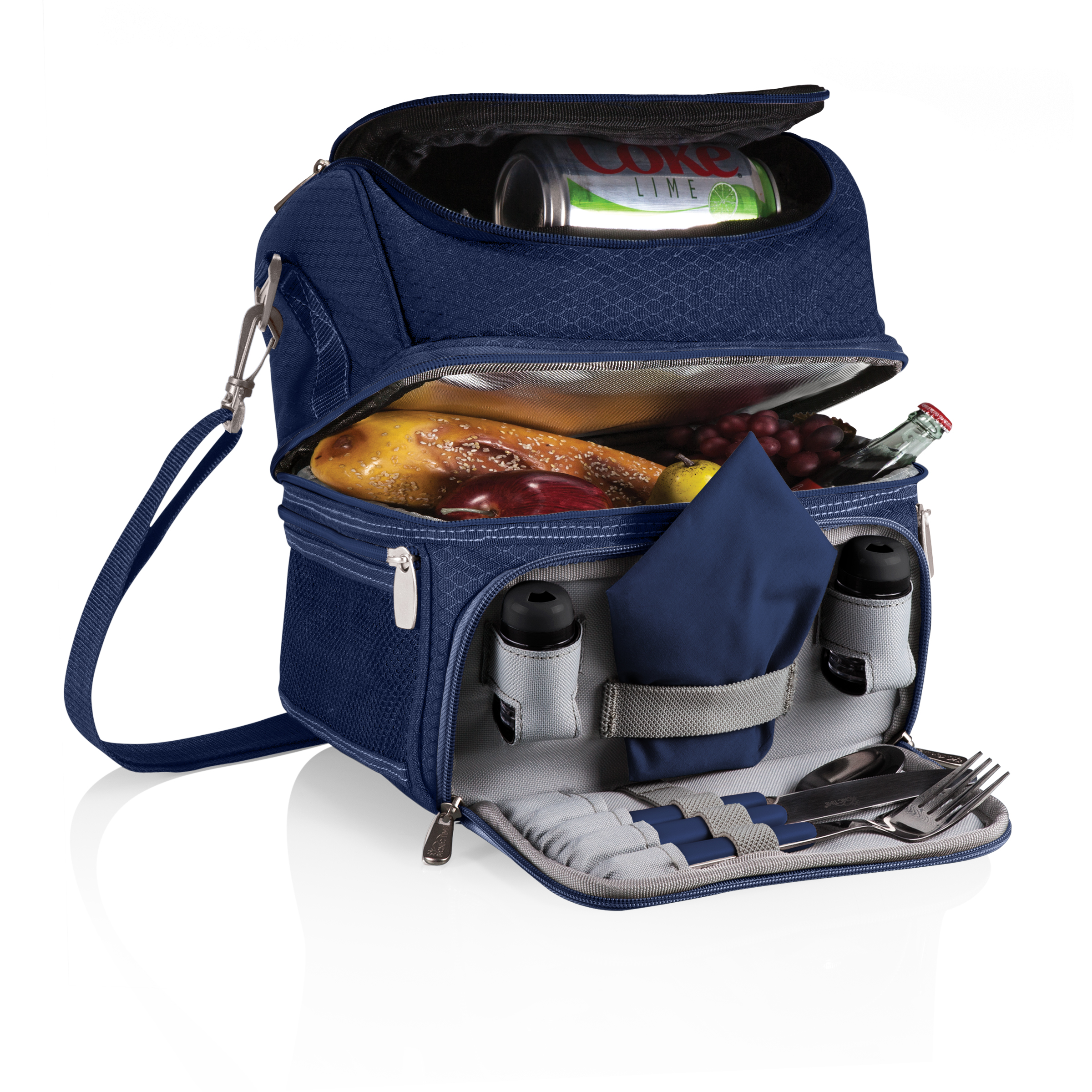 【美國Picnic Time】PRANZO 野餐露營兩用保溫保冷袋(藍)-附餐具及調味罐